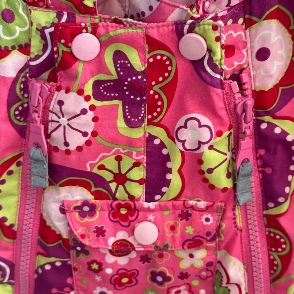 Hanna Andersson Floral Hooded Snowsuit Winter Toddler Girls 80 18 24M 2T Pink - Picture 4 of 14